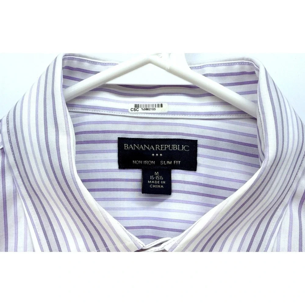 Banana Republic Mens Slim Non Iron Cotton Striped Dress Shirt Sz M Preppy Office